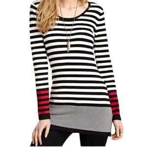 P. Luca Milano Sweater Tunic Womens Size S Striped Black White Stretch Knit 90's